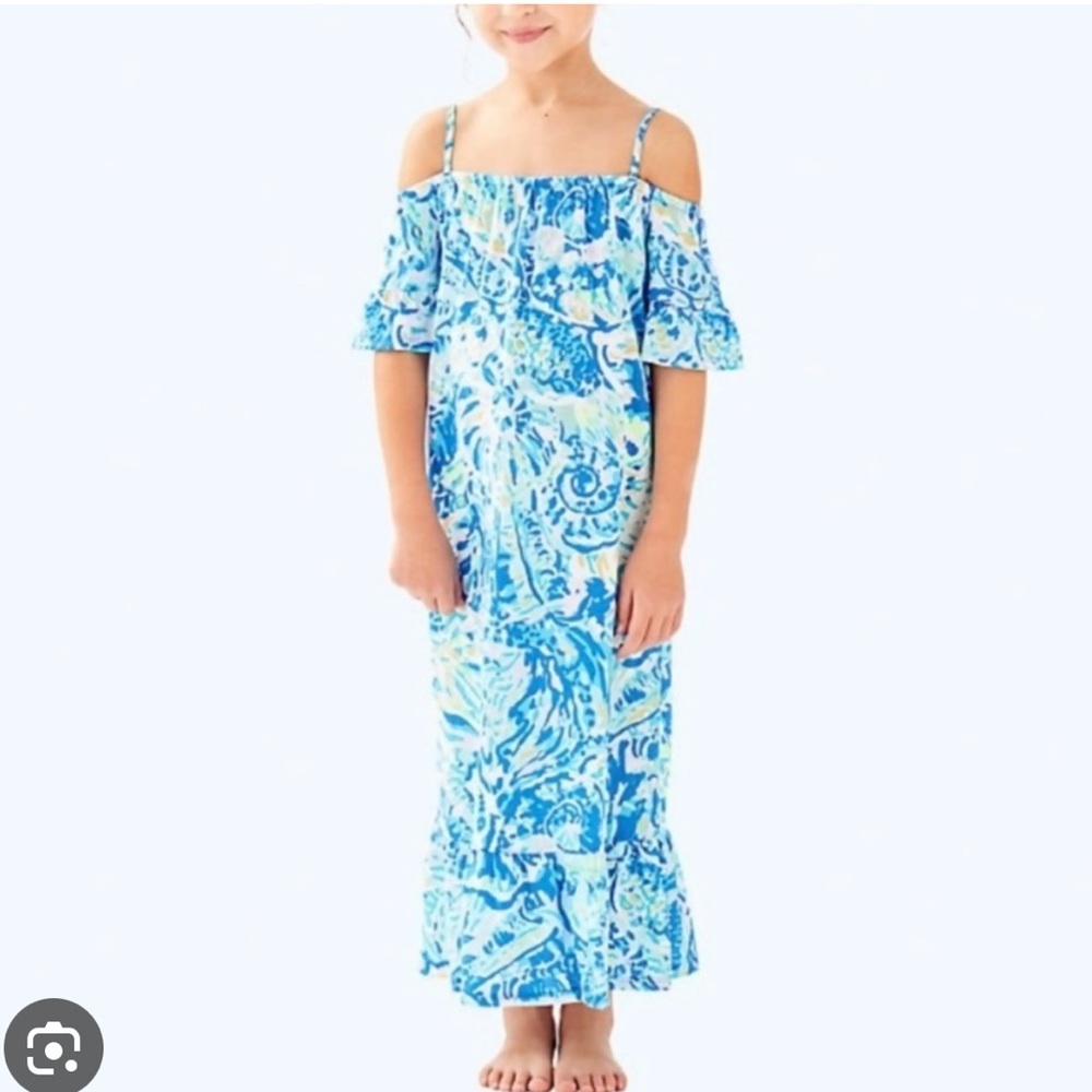 Lilly Pulitzer Girls Clary Maxi Dress in Bennett Blue Salty Seas